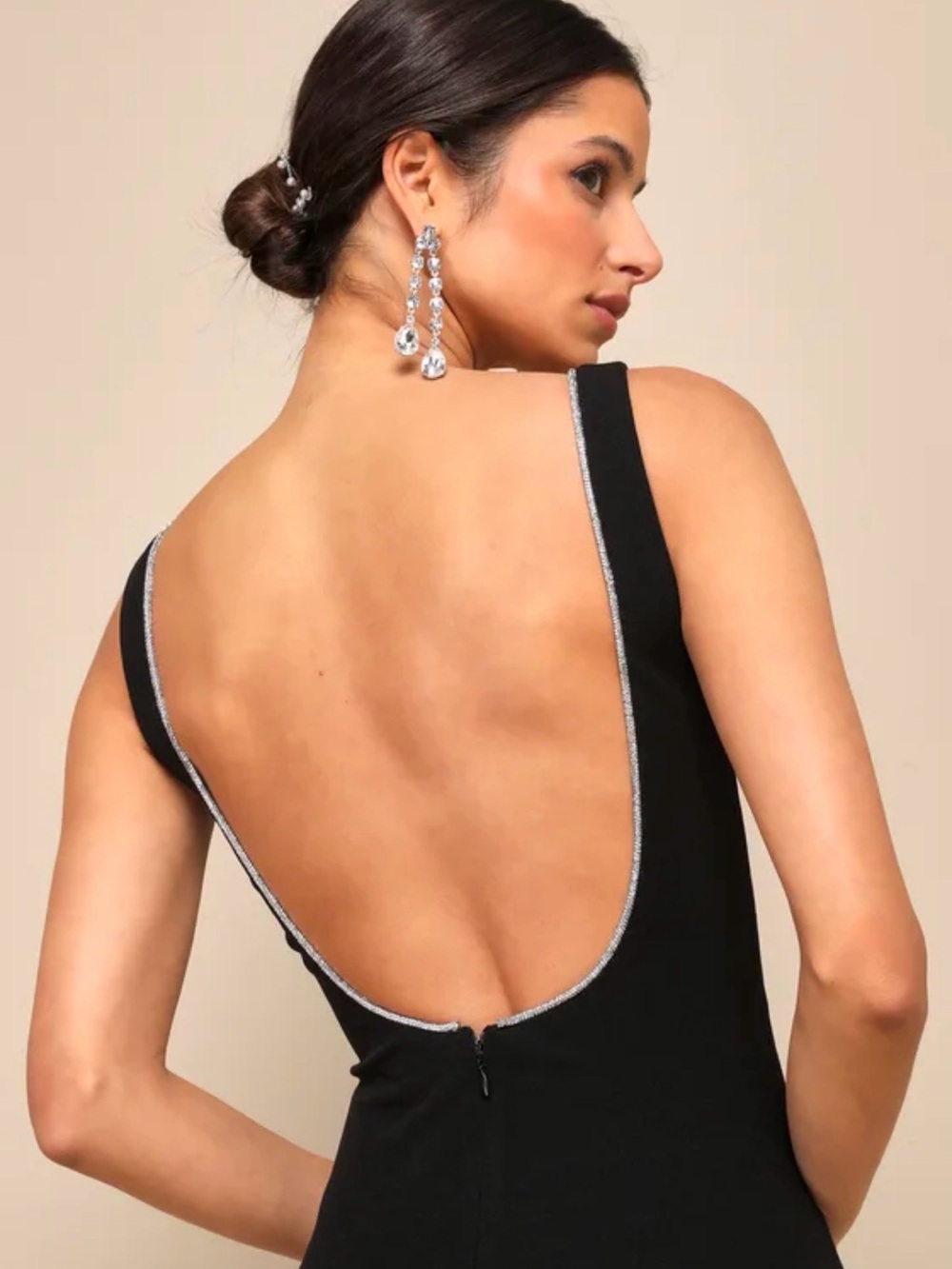 Lulu's Black Maxi Dress with Sparkle neckline Trim - Picture 3 of 11